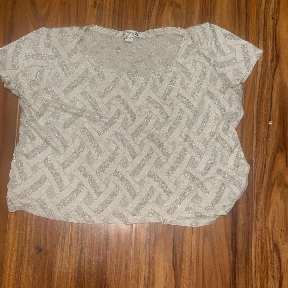 Forever 21 tan and Silver glitter Patterned Tee